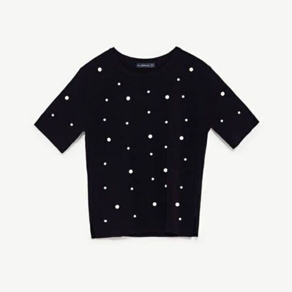 ZARA Knit Faux Pearl Studded Top Blouse Knitted MEDIUM